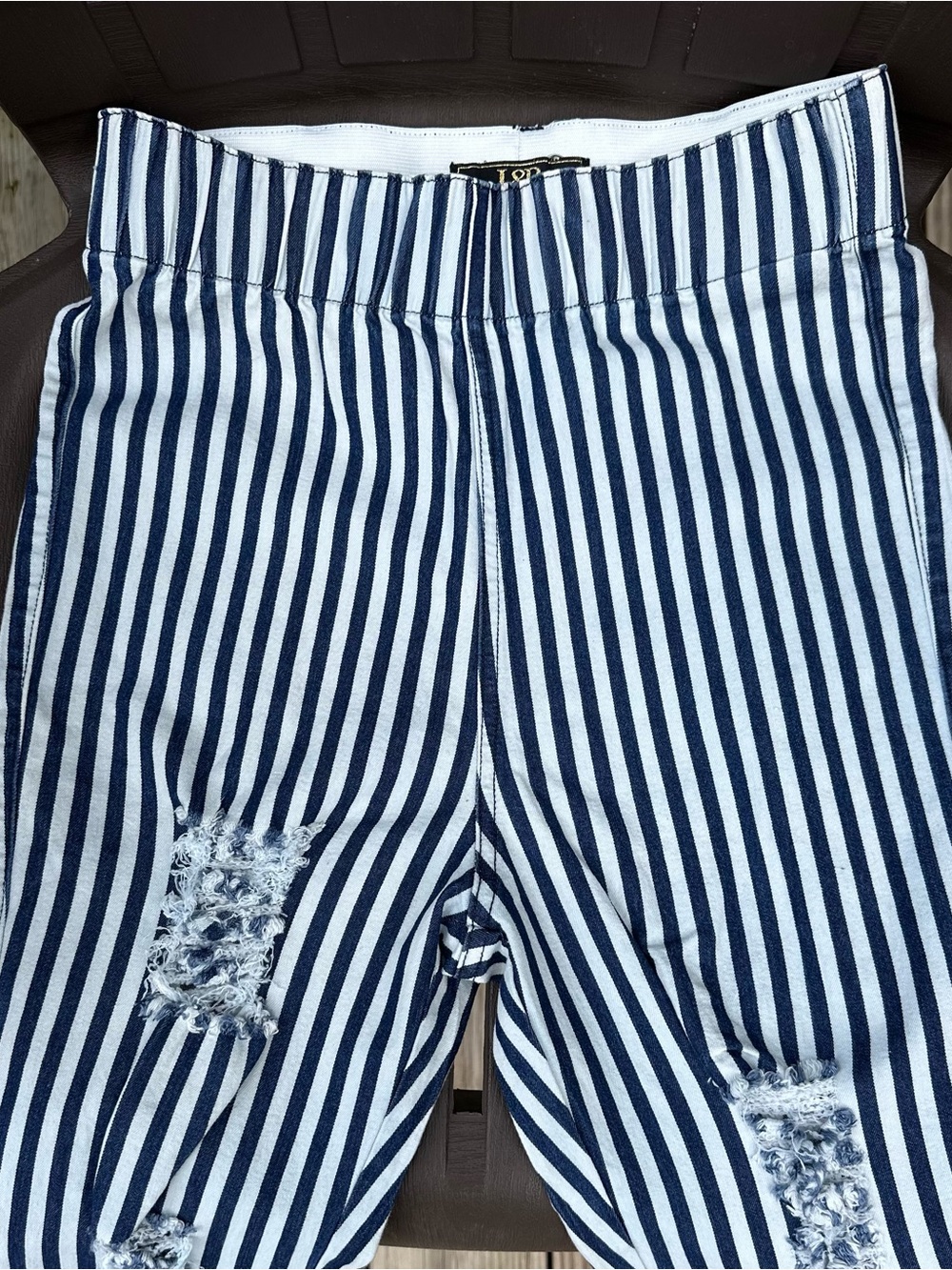 Lucky & Blessed Navy and White Striped Flare Bell Bottom Pants-Size Small